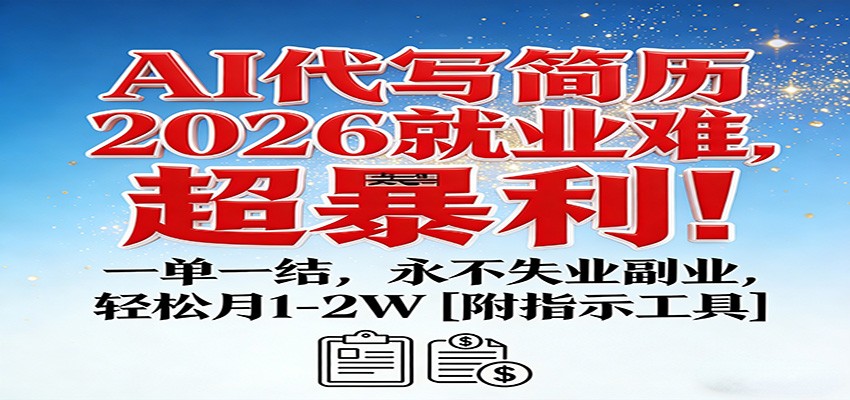 AI代写简历，2026就业难，超暴利！一单一结，永不失业副业，轻松月1-2W【附指令工具】-追逐云网创