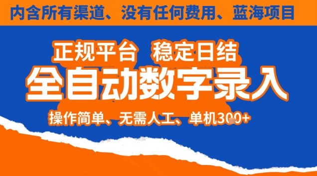 全自动数字录入,单机日入3张+,内含所有渠道全程免费零成本,操作简单可矩阵开干【揭秘】-追逐云网创