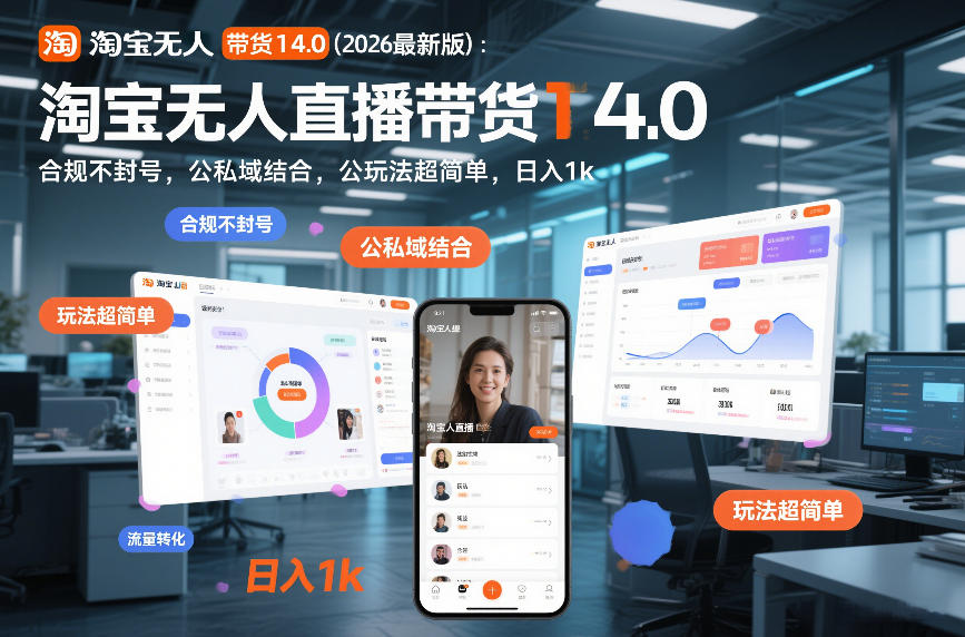 淘宝无人直播带货14.0(2026最新版)：合规不封号，公私域结合，玩法超简单，日入1k+【揭秘】-追逐云网创