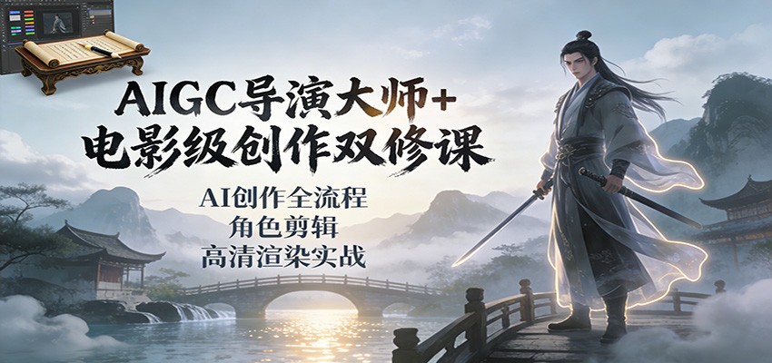 AIGC导演大师+电影级创作双修课：AI创作全流程、角色剪辑、高清渲染实战-追逐云网创
