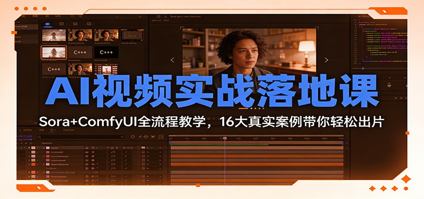 AI视频实战落地课：Sora+ComfyUI全流程教学，16大真实案例带你轻松出片-追逐云网创