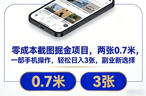 零成本截图掘金项目，两张0.7米，一部手机操作，轻松日入3张，副业新选择【揭秘】-追逐云网创