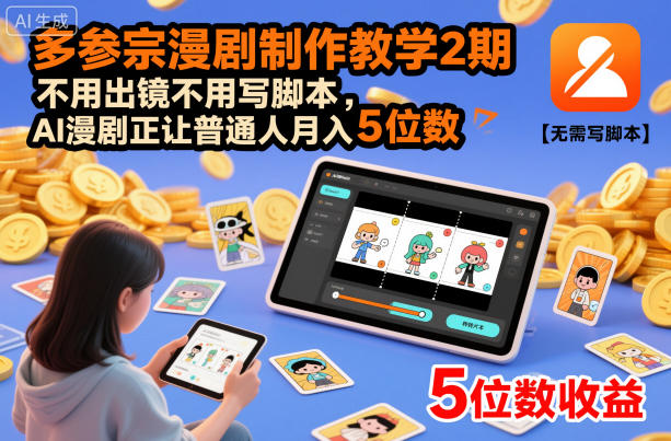 多参宗漫剧制作教学2期，不用出镜不用写脚本，AI漫剧正让普通人月入5位数(更新)-追逐云网创