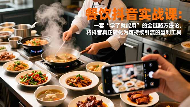 餐饮抖音实战课：一套“学了就能用”的全链路方法论，将抖音真正转化为可持续引流的盈利工具-追逐云网创