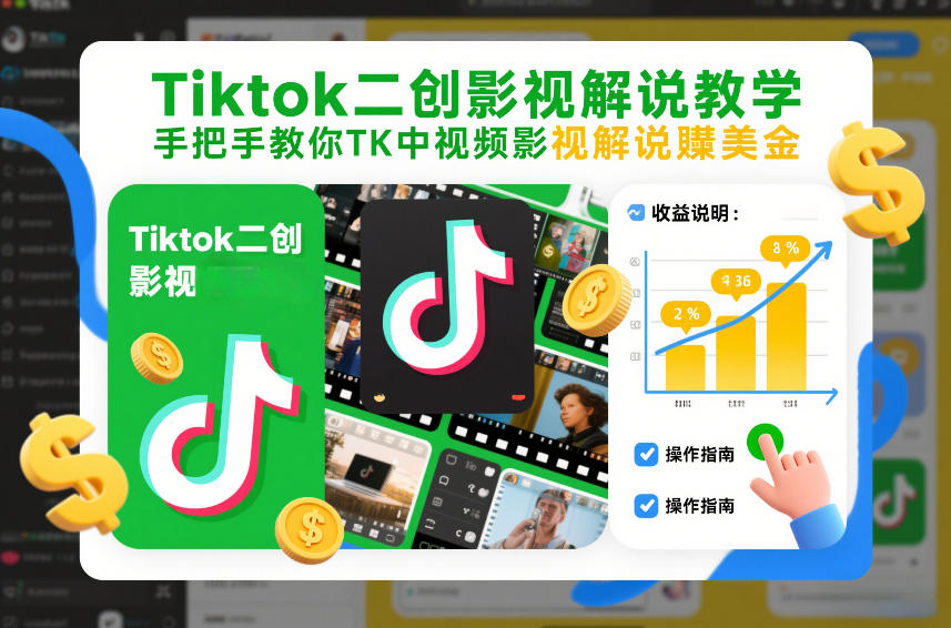Tiktok二创影视解说教学，手把手教你TK中视频影视解说賺美金(更新26年1月)-追逐云网创
