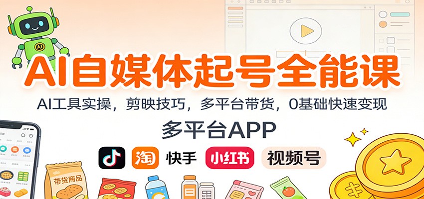 AI自媒体起号全能课：AI工具实操，剪映技巧，多平台带货，0基础快速变现-追逐云网创