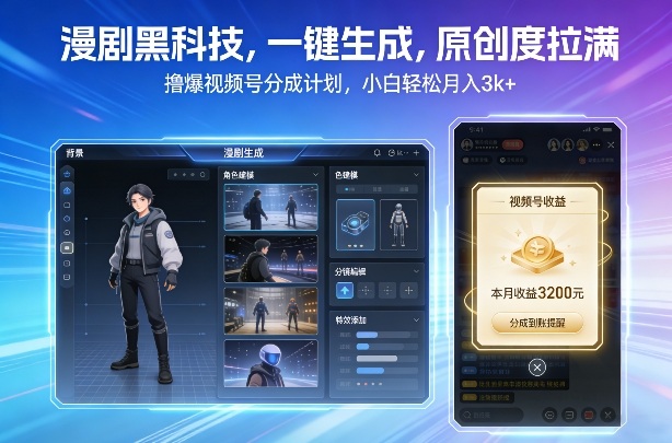 漫剧黑科技，一键生成，原创度拉满，撸爆视频号分成计划，小白轻松月入3k+-追逐云网创