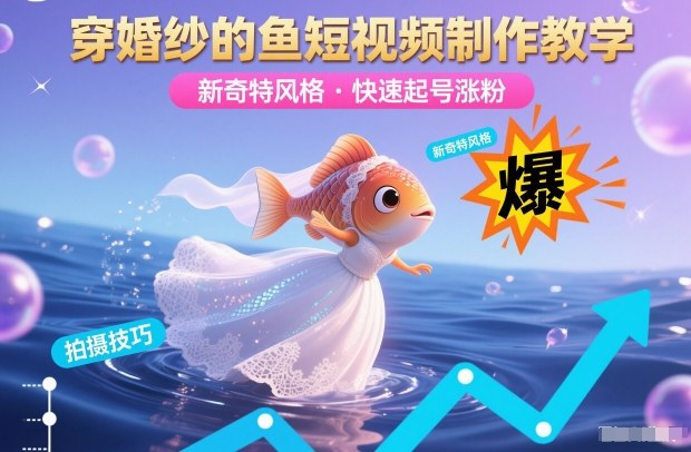 穿婚纱的鱼短视频制作教学，新奇特风格，快速起号涨粉-追逐云网创