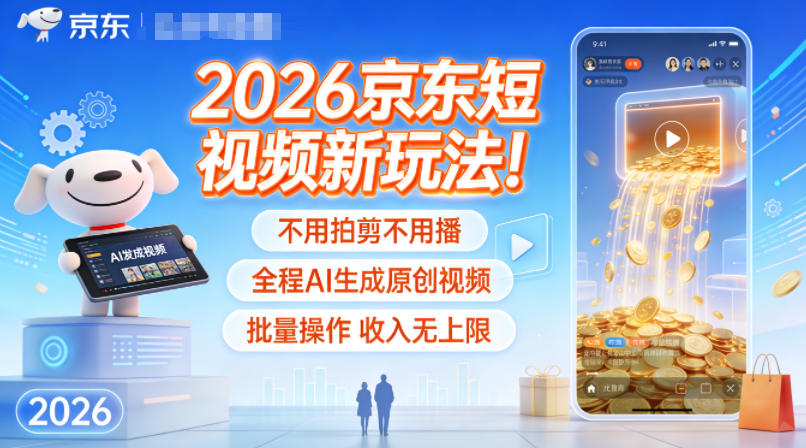 2026京东短视频新玩法！不用拍剪不用播，全程AI生成原创视频，批量操作收入无上限-追逐云网创