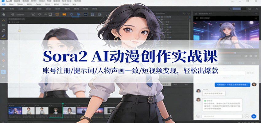 Sora2 AI动漫创作实战课：账号注册/提示词/人物声画一致/短视频变现，轻松出爆款-追逐云网创