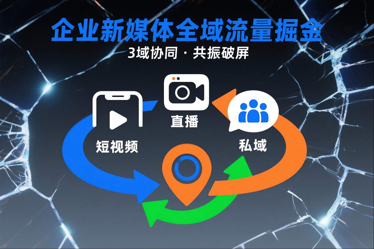 短视频全域商业模式，企业新媒体全域流量掘金，3域协同，共振破屏，短视频-直播-私域-地域-追逐云网创
