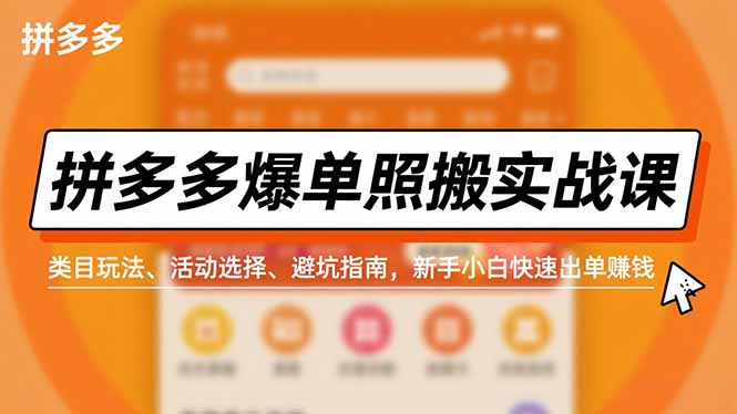 拼多多爆单照搬实战课，类目玩法、活动选择、避坑指南，新手小白快速出单赚钱-追逐云网创
