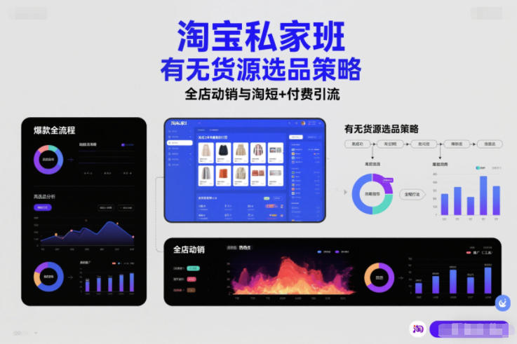 淘宝私家班，有无货源选品策略，高成功率爆款全流程打法，全店动销与淘短+付费引流(更新2026)-追逐云网创