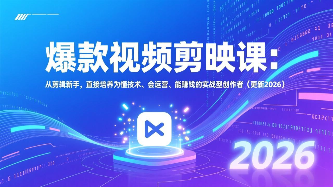爆款视频剪映课：从剪辑新手，直接培养为懂技术、会运营、能赚钱的实战型创作者(更新2026-追逐云网创