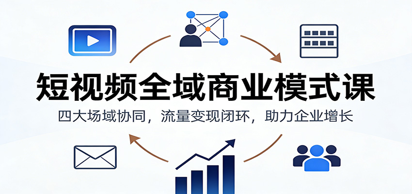 短视频全域商业模式课：四大场域协同，流量变现闭环，助力企业增长-追逐云网创