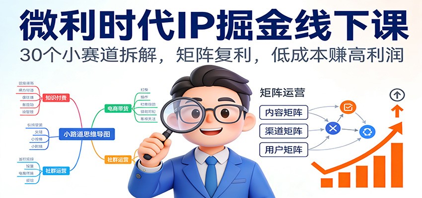 微利时代IP掘金线下课：30个小赛道拆解，矩阵复利，低成本赚高利润-追逐云网创