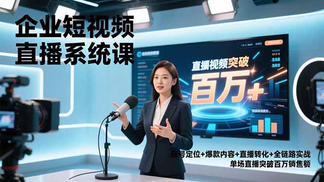 企业短视频直播系统课，账号定位+爆款内容+直播转化+全链路实战，单场直播突破百万销售额-追逐云网创