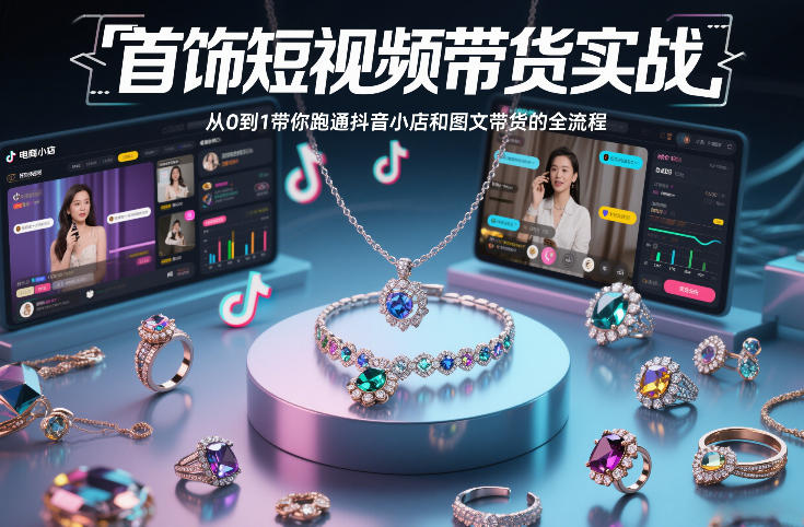 首饰短视频带货实战,从0到1带你跑通抖音小店和图文带货的全流程-追逐云网创