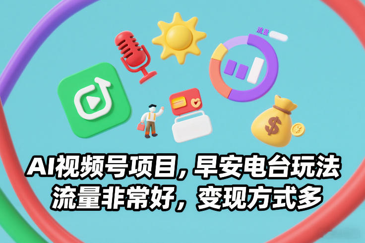 AI视频号项目，早安电台玩法，流量非常好，变现方式多-追逐云网创