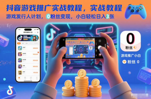 抖音游戏推广实战教程，游戏发行人计划，0粉丝变现，小白轻松日入3张-追逐云网创