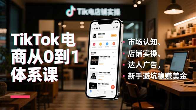 TikTok电商从0到1体系课，市场认知、店铺实操、达人广告，新手避坑稳赚美金-追逐云网创