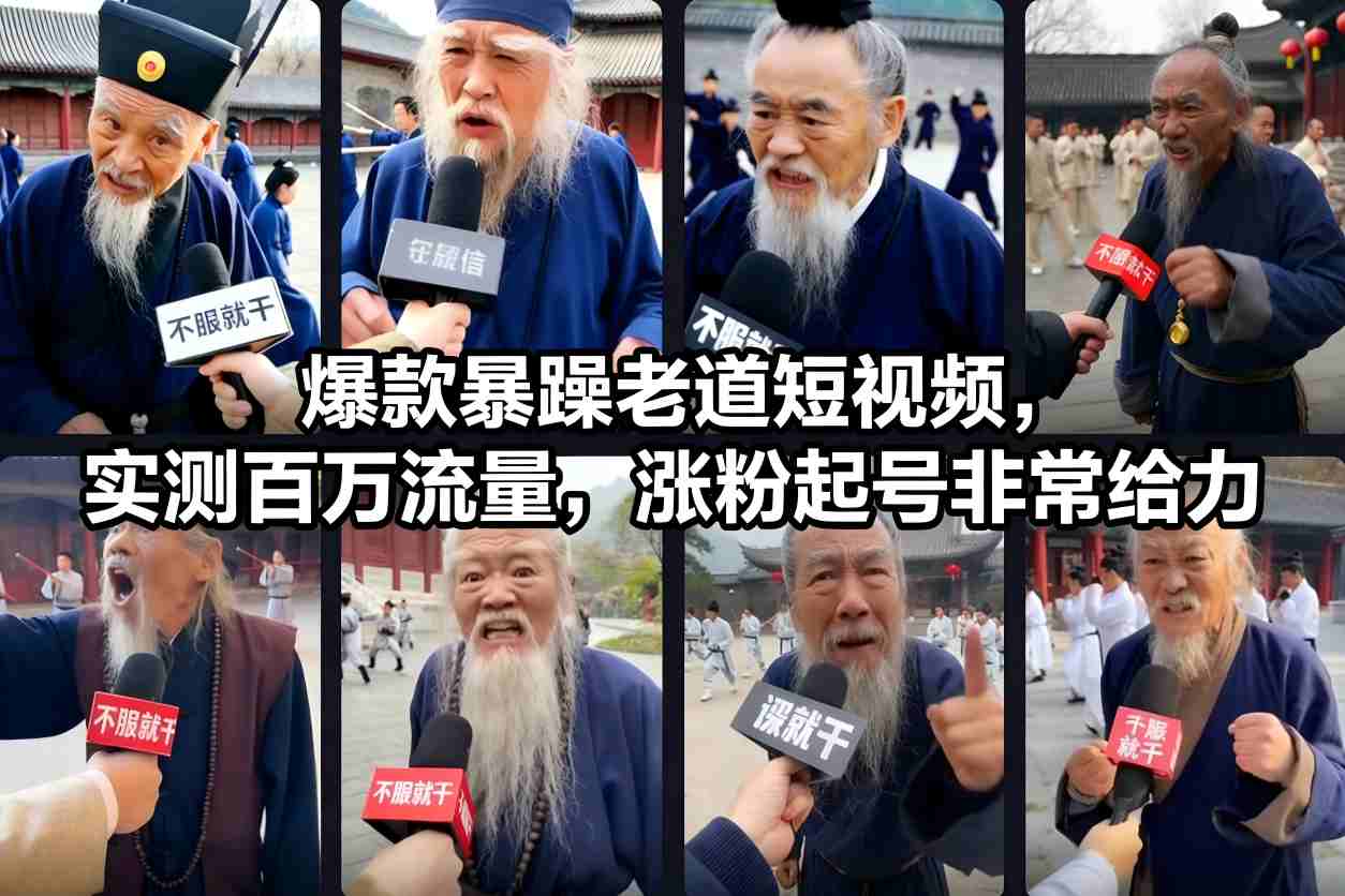 爆款暴躁老道短视频，实测百万流量，涨粉起号非常给力-追逐云网创