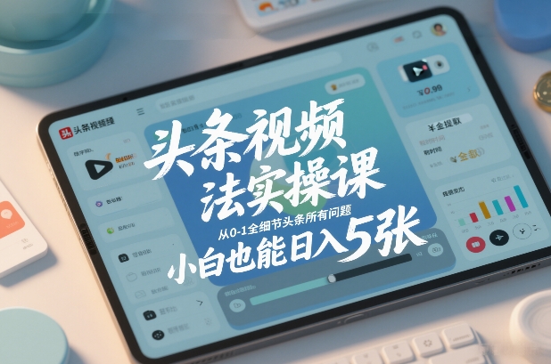 头条视频玩法实操课，从0-1全细节头条所有问题，小白也能日入5张-追逐云网创