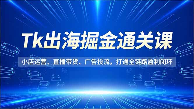 Tk出海掘金通关课，小店运营、直播带货、广告投流，打通全链路盈利闭环-追逐云网创