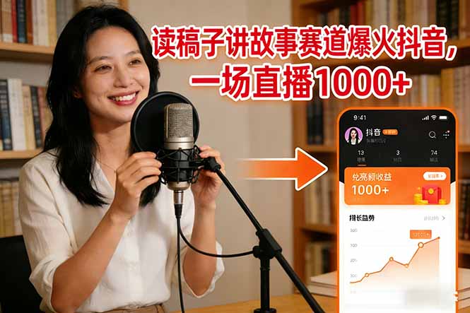 读稿子讲故事赛道爆火抖音，一场直播日入1000+-追逐云网创