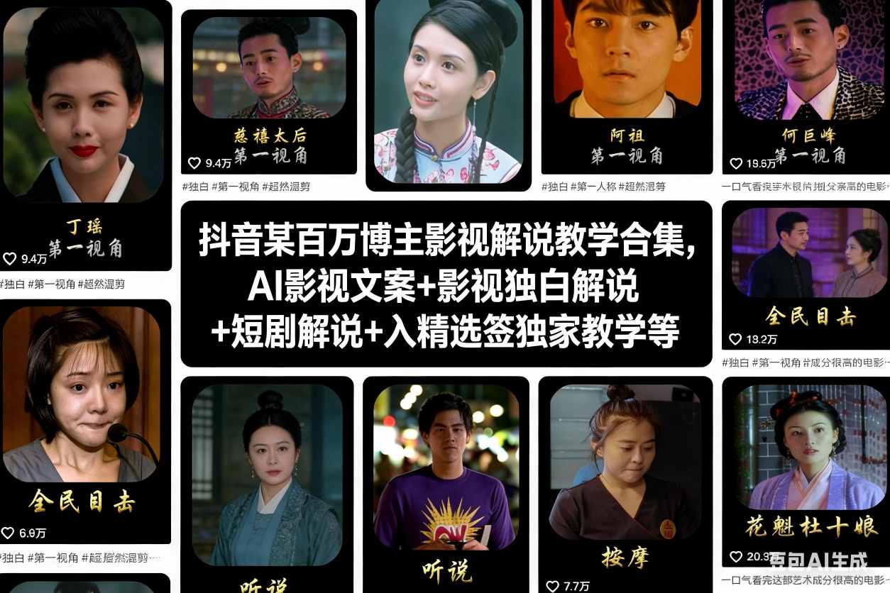 抖音某百万博主影视解说教学合集，AI影视文案+影视独白解说+短剧解说+入精选签独家教学等-一个小目标云网创