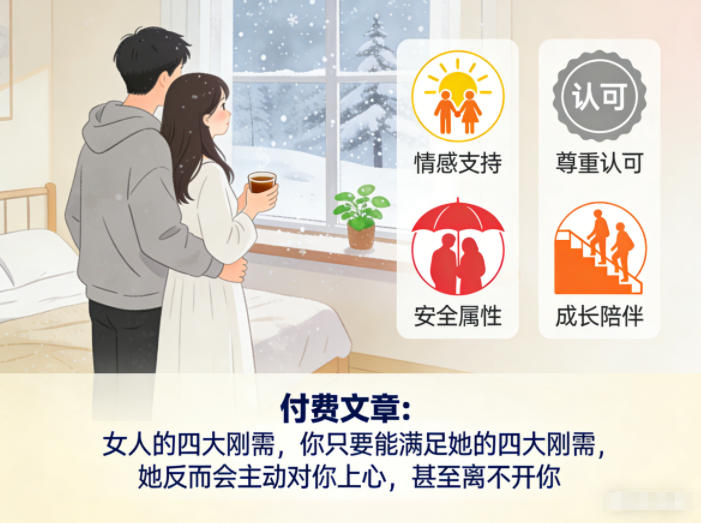 付费文章：女人的四大刚需，你只要能满足她的四大刚需，她反而会主动对你上心，甚至离不开你-追逐云网创