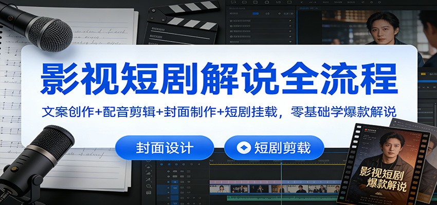影视短剧解说全流程：文案创作+配音剪辑+封面制作+短剧挂载，零基础学爆款解说-追逐云网创