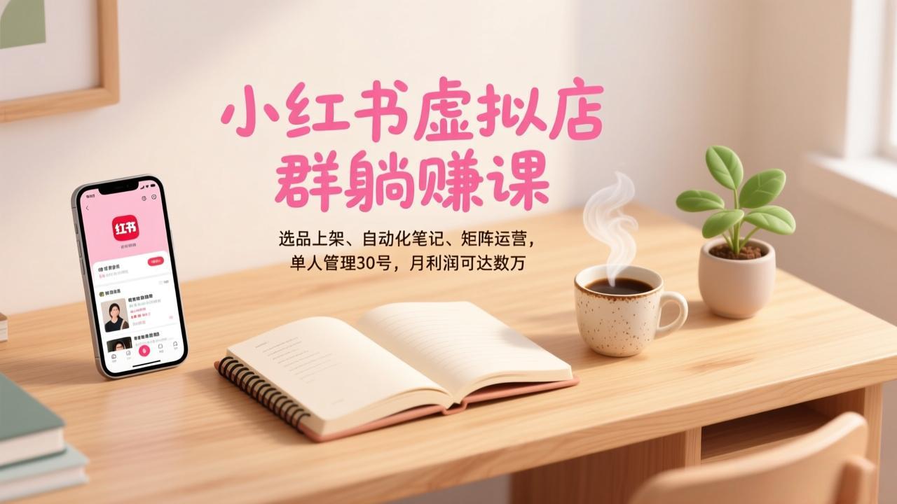 小红书虚拟店群躺赚课，选品上架、自动化笔记、矩阵运营，单人管理30号，月利润可达数万-追逐云网创