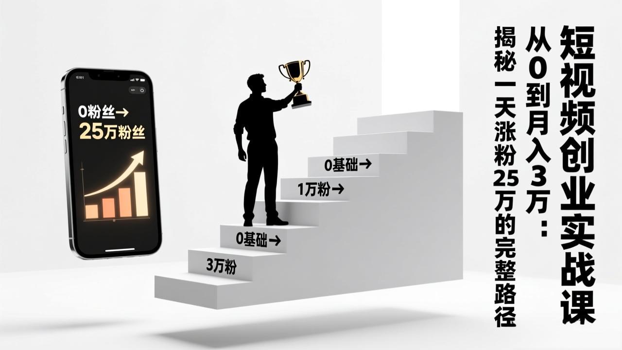 短视频创业实战课：从0到月入3万：揭秘一天涨粉25万的完整路径-追逐云网创