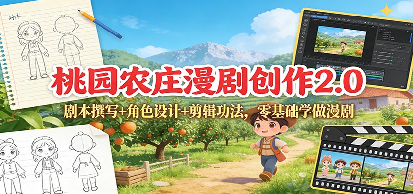 桃园农庄漫剧创作2.0：剧本撰写+角色设计+剪辑功法，零基础学做漫剧-追逐云网创