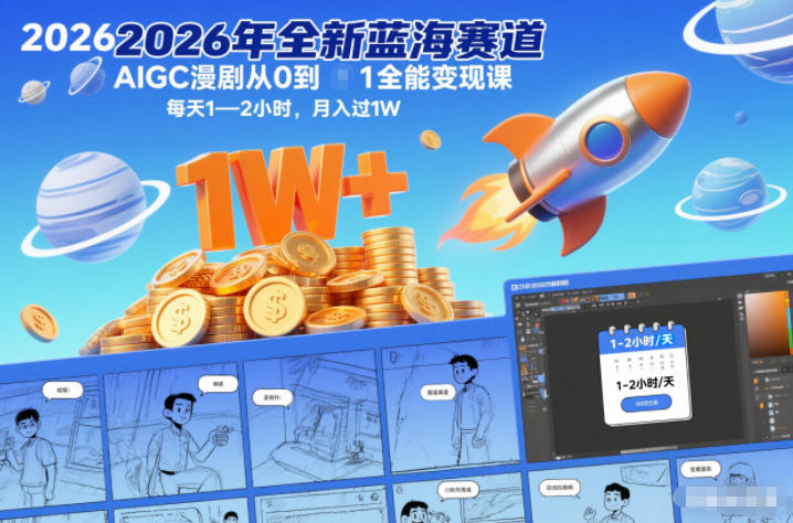 2026年全新蓝海赛道AIGC漫剧从0到1全能变现课，每天1—2小时，月入过1W-追逐云网创