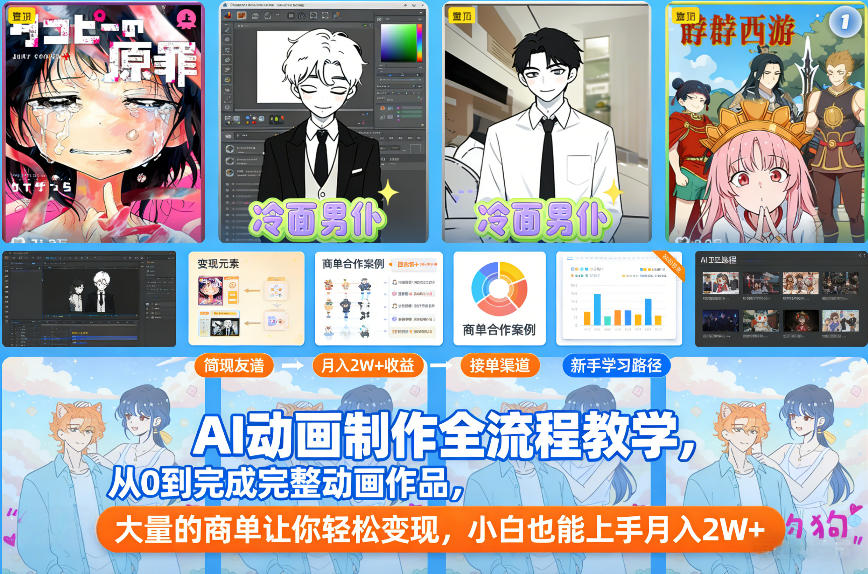 AI动画制作全流程教学，从0到完成完整动画作品，大量的商单让你轻松变现，小白也能上手月入2W+-追逐云网创