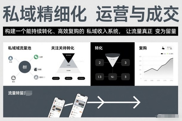 私域精细化运营与成交，构建一个能持续转化、高效复购的私域收入系统，让流量真正变为留量-追逐云网创