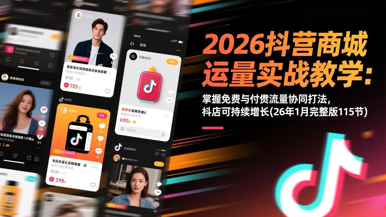 2026抖音商城运营实战教学：掌握免费与付费流量协同打法，抖店可持续增长(26年1月完整版115节-追逐云网创