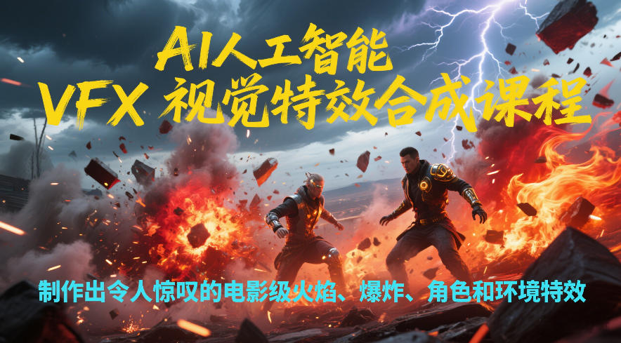 AI人工智能VFX视觉特效合成课程，制作出令人惊叹的电影级火焰、爆炸、角色和环境特效-追逐云网创