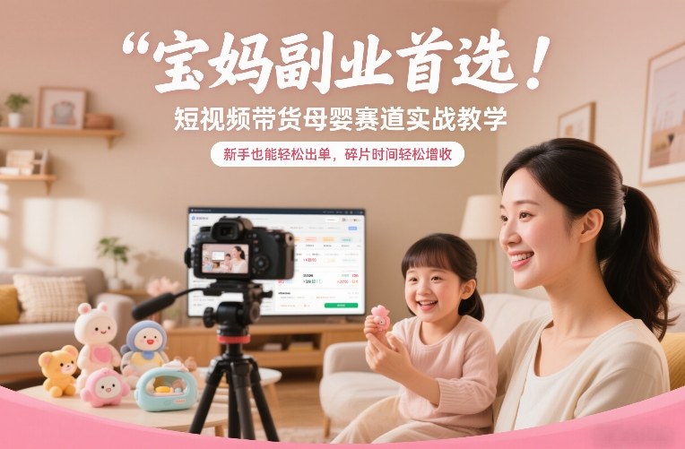 宝妈副业首选！短视频带货母婴赛道实战教学，新手也能轻松出单，碎片时间轻松增收-追逐云网创