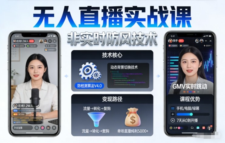 宝子哥无人直播实战课，非实时防风技术，聚焦抖音快手等平台直播带货，轻松开启直播变现之路(更新2026)-追逐云网创