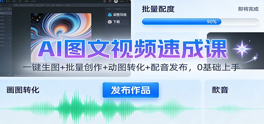 AI图文视频速成课：一键生图+批量创作+动图转化+配音发布，0基础上手-追逐云网创