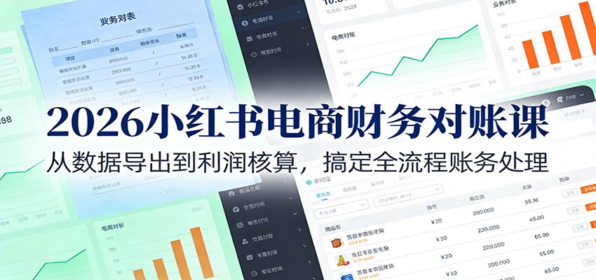 2026小红书电商财务对账课：从数据导出到利润核算，搞定全流程账务处理-追逐云网创
