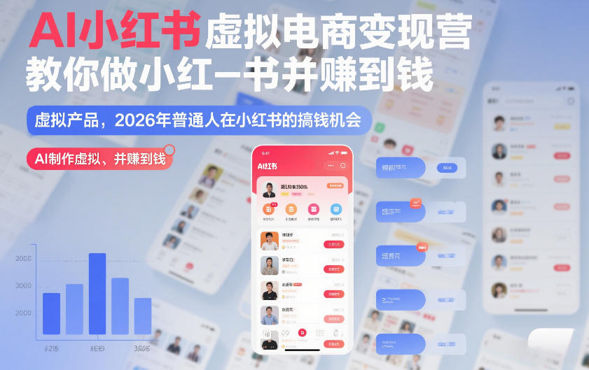 AI小红书虚拟电商变现营，教你做小红书并賺到钱，虚拟产品，2026年普通人在小红书的搞钱机会(更新中)-追逐云网创