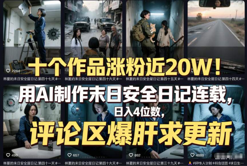 十个作品涨粉近20W！用AI制作末日安全日记连载，日入4位数，评论区爆肝求更新(附详细步骤)-追逐云网创
