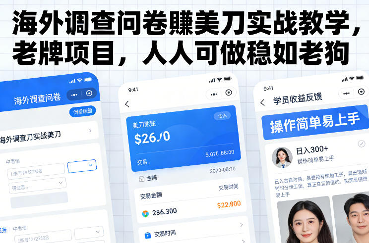 海外调查问卷賺美刀实战教学，老牌项目，人人可做稳如老狗-追逐云网创