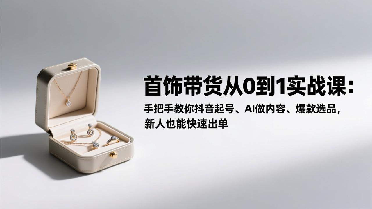 首饰带货从0到1实战课:手把手教你抖音起号、AI做内容、爆款选品,新人也能快速出单-追逐云网创