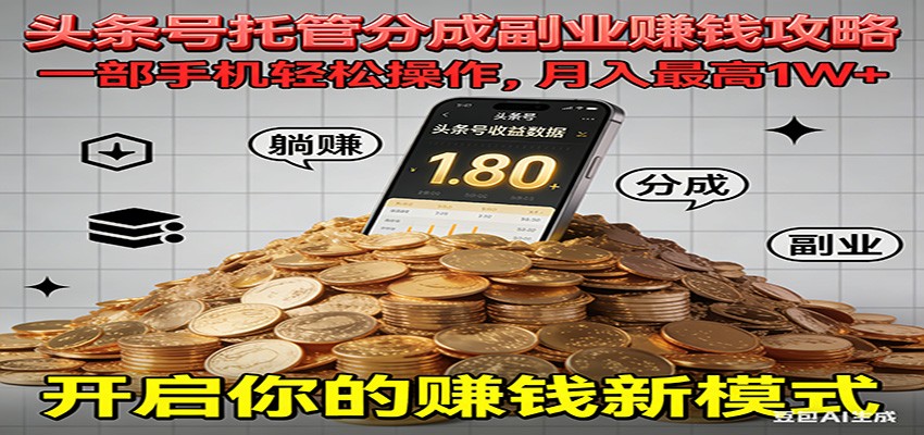 全程托管今日头条，一部手机就可以开干，最高躺赚1W+-追逐云网创