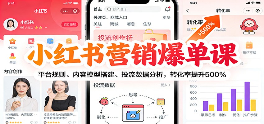 小红书营销爆单课：平台规则、内容模型搭建、投流数据分析，转化率提升500%-追逐云网创